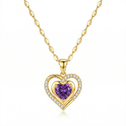 Elysian Heart Necklace | Double Heart Design, Purple Rhinestone Accents 0