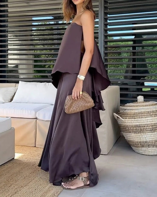 Elysian Two Piece Set | Chic Sleeveless Bandeau Top and Flowing Maxi Skirt 0