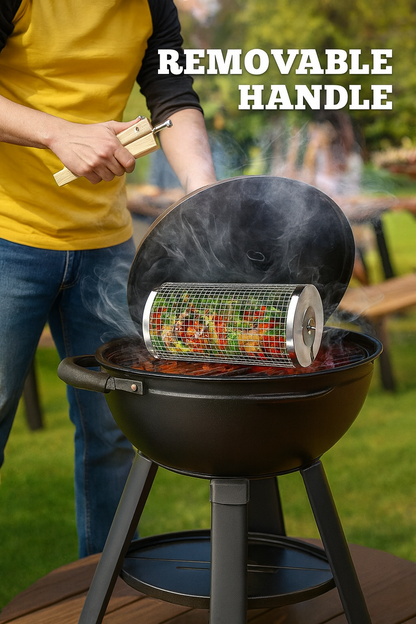 FlareRoll Rolling Basket Handle | Durable Stainless Steel, Wooden Handles 3