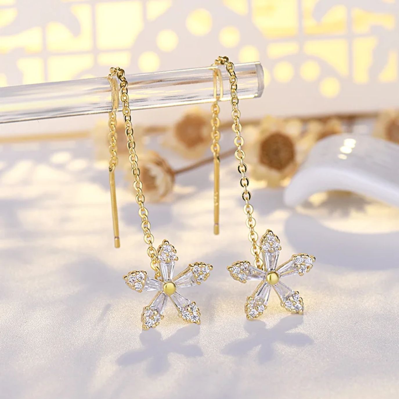Fleur Diamond Earrings for Women | Dainty Floral Design, Gold-Plated 2