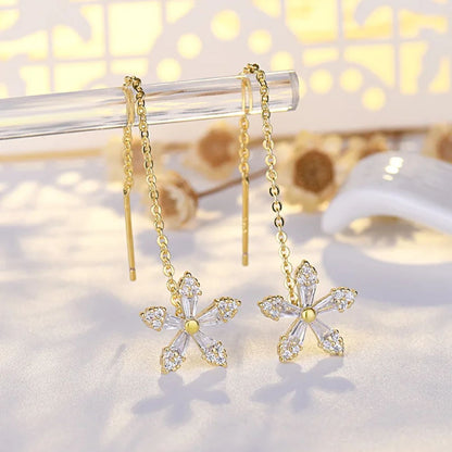 Fleur Diamond Earrings for Women | Dainty Floral Design, Gold-Plated 2