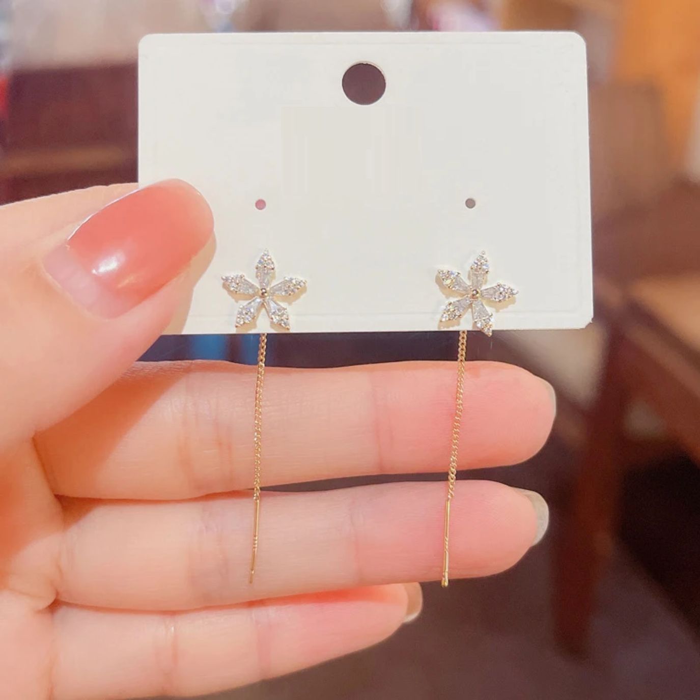 Fleur Diamond Earrings for Women | Dainty Floral Design, Gold-Plated 3
