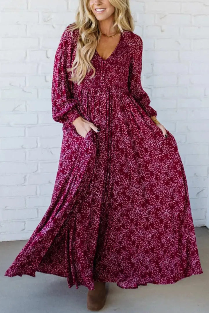 Flora Maxi Dress | Floral Rayon, Smocked Waist, Long Sleeves 2