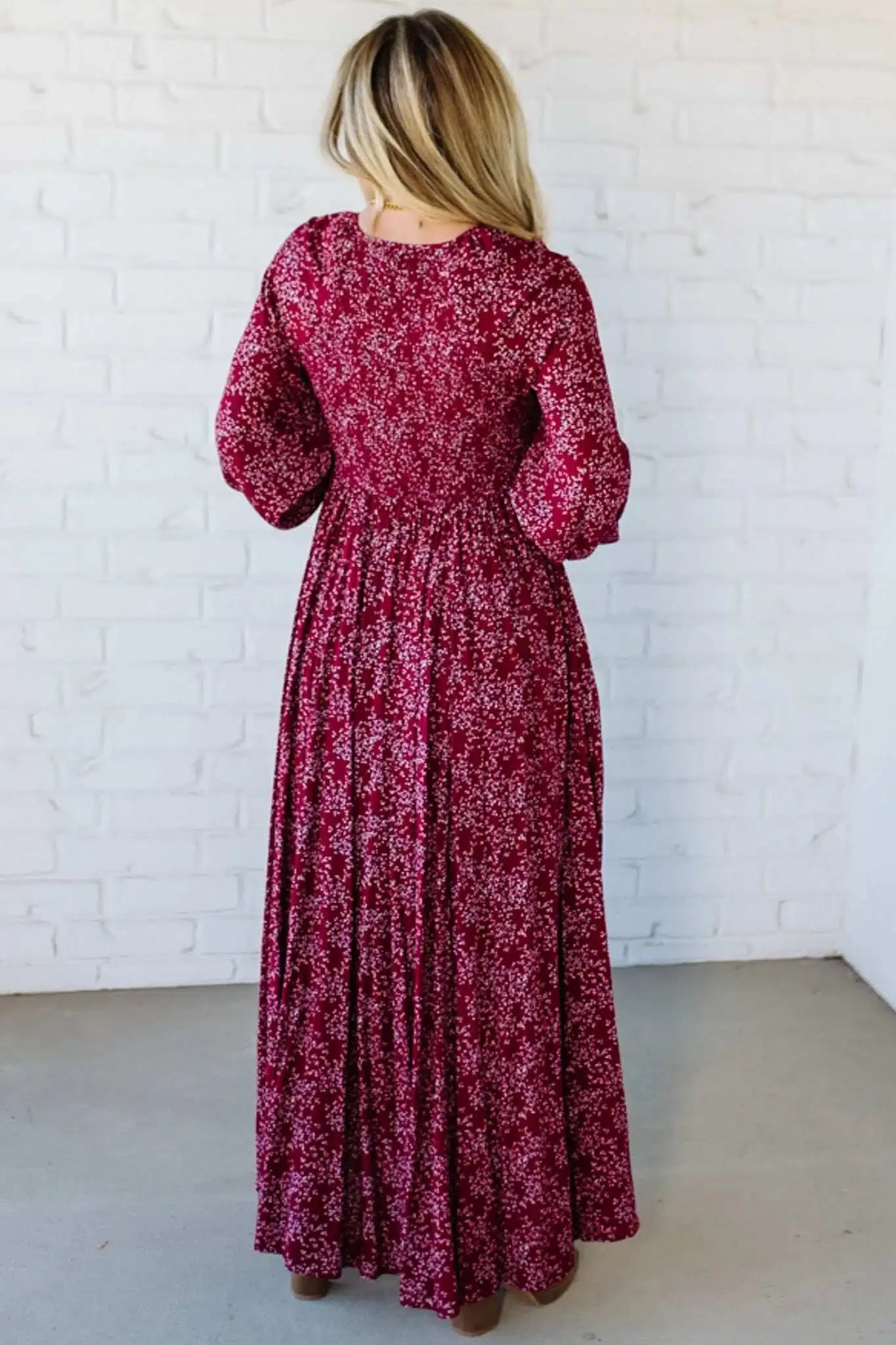 Flora Maxi Dress | Floral Rayon, Smocked Waist, Long Sleeves 3