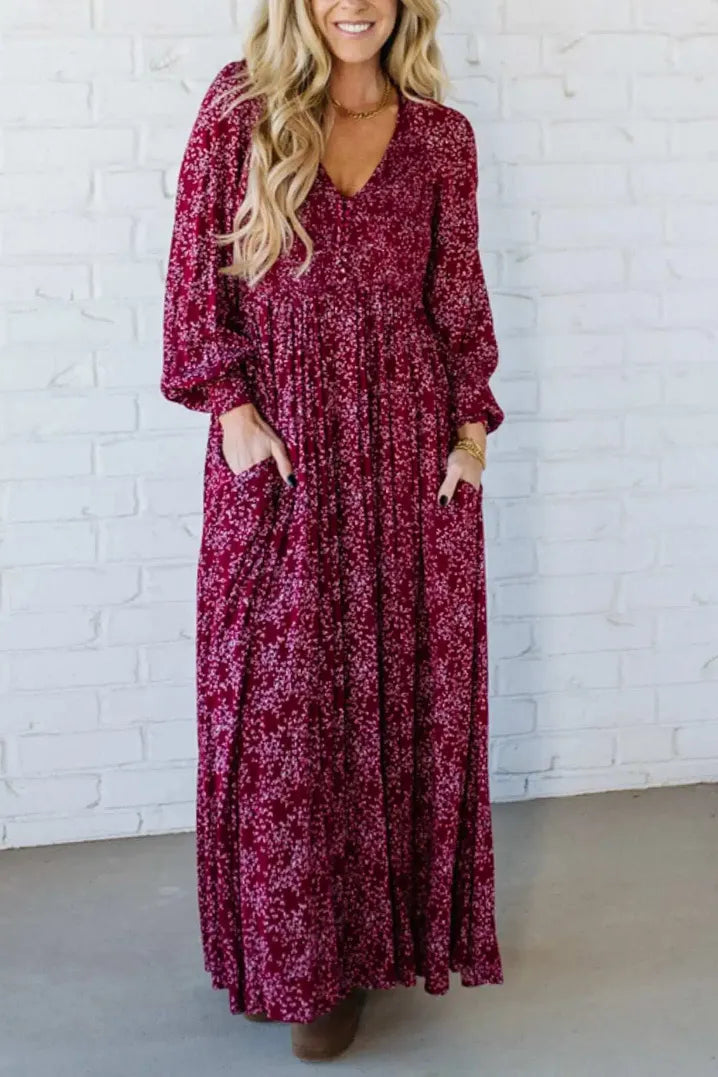 Flora Maxi Dress | Floral Rayon, Smocked Waist, Long Sleeves 5