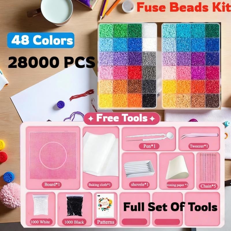 Fuzzy Bead Art Kit | 28,000 Mini Fuse Beads in 24 or 48 Colors 1