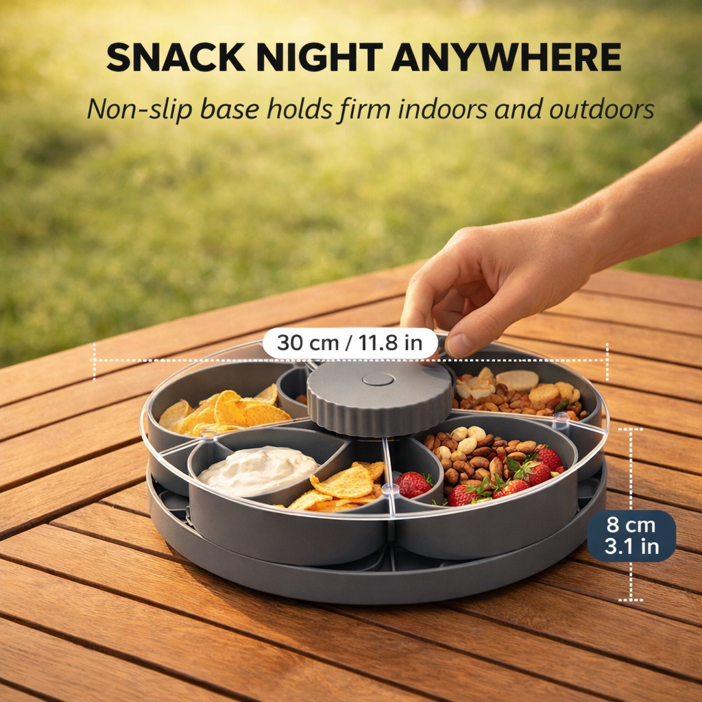 Garnet Snack Tray | Rotating 5-Compartment Design, Food-Safe Plastic 4