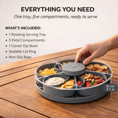 Garnet Snack Tray | Rotating 5-Compartment Design, Food-Safe Plastic 5
