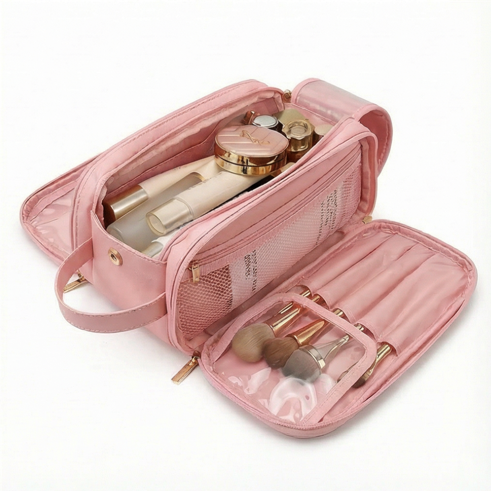 Glo Makeup Organizer | Large Capacity, Waterproof PU Leather, Brush Holder 8