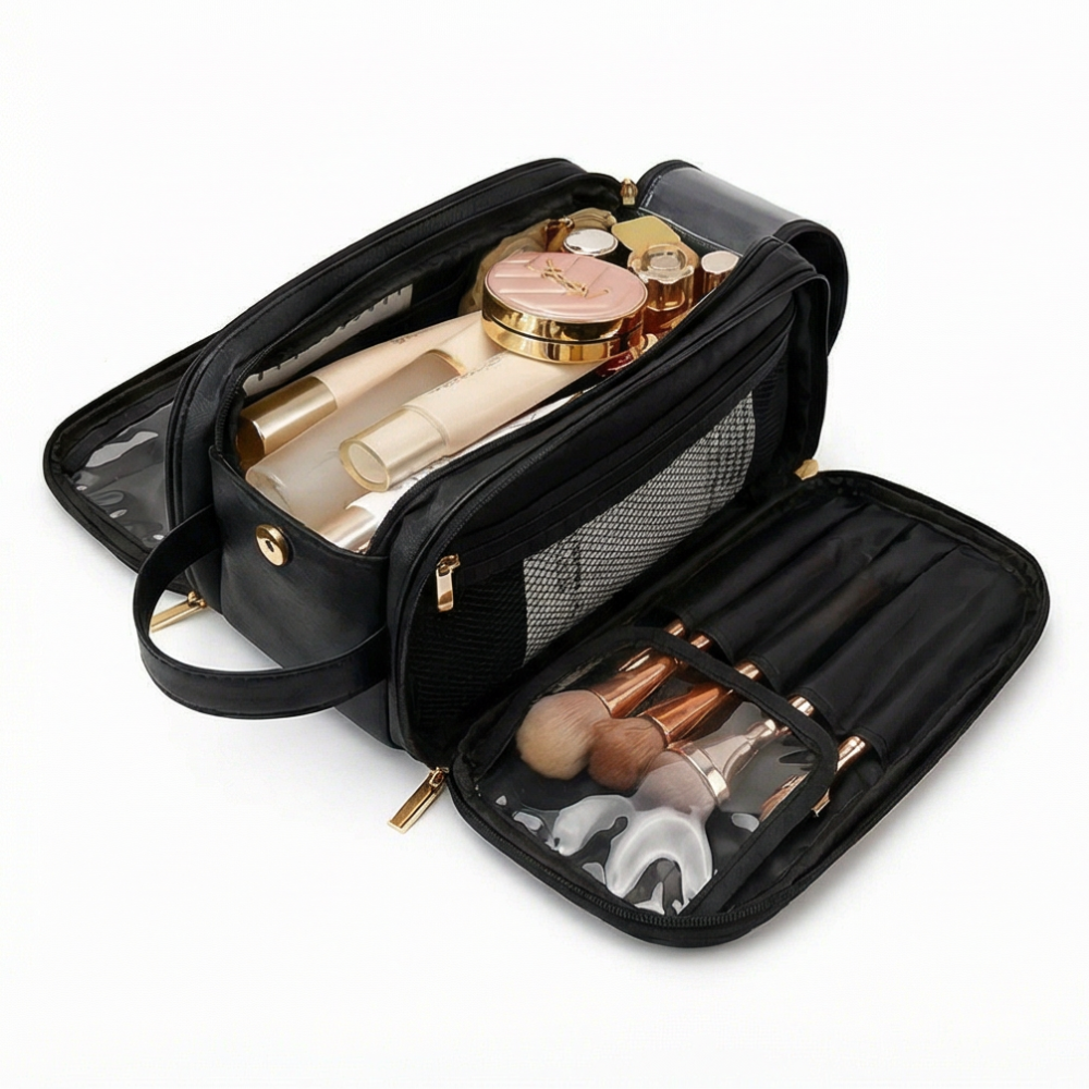 Glo Makeup Organizer | Large Capacity, Waterproof PU Leather, Brush Holder 9