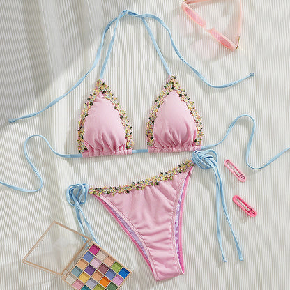 Haven Bikini Set | Adjustable Halter with Floral Trim, Comfortable Ribbed Fabric 9
