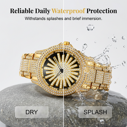 Iced-Out Men's Watch | Gold Quartz with Rotating Dial 4