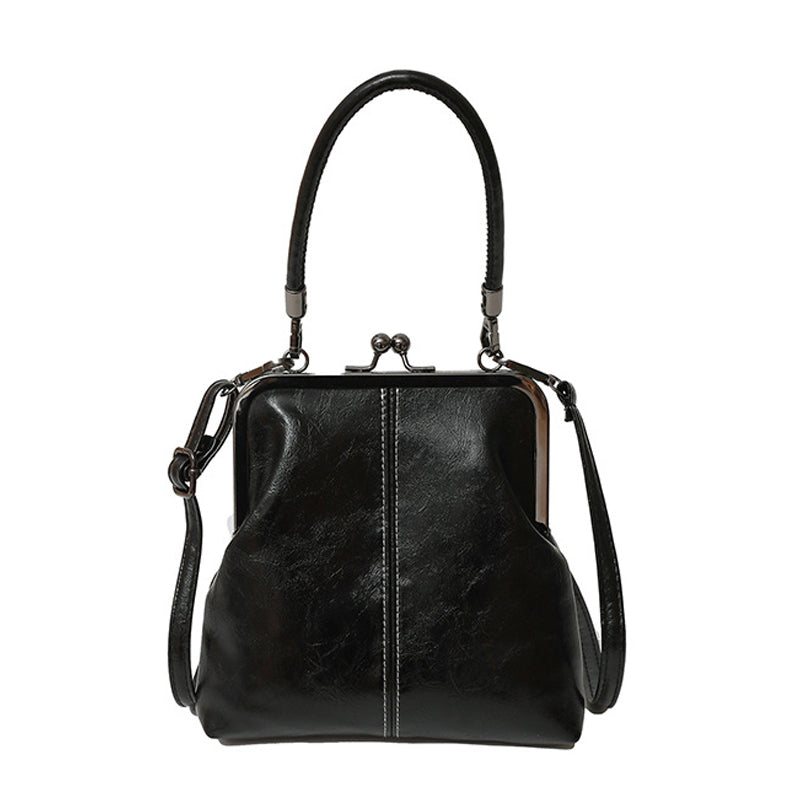 Kira Crossbody Bag | Black PU Leather, Vintage Clasp, Dual Carrying Options 0