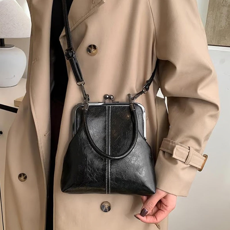 Kira Crossbody Bag | Black PU Leather, Vintage Clasp, Dual Carrying Options 2