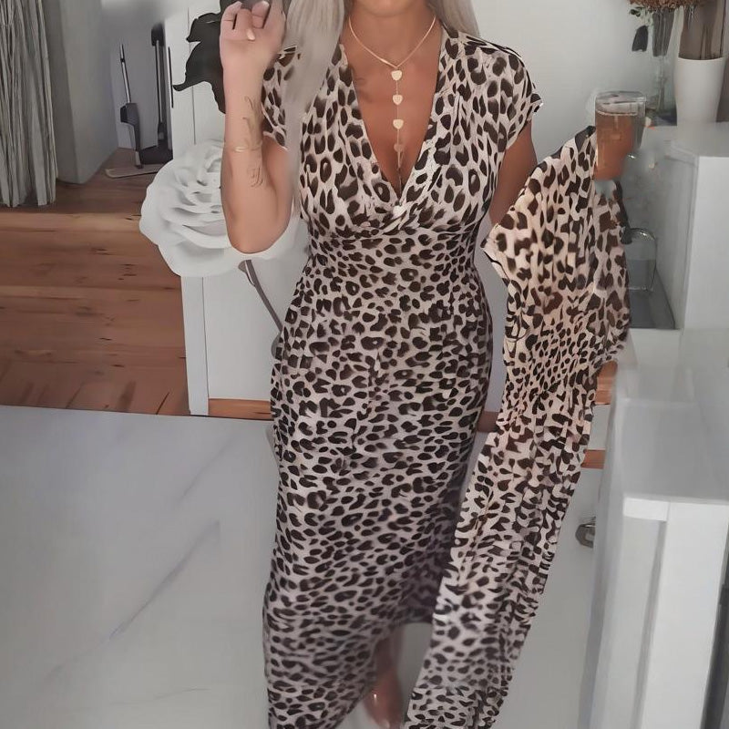 Luna Leopard Dress | Deep V-Neck, Maxi Length, Plus Size Available 0