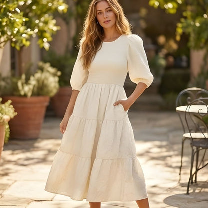 Luna Puff Sleeve Dress | Embossed Floral Jacquard 1