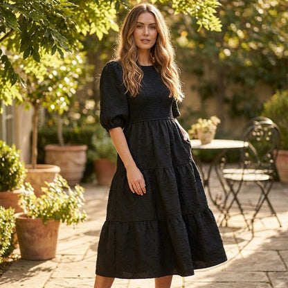 Luna Puff Sleeve Dress | Embossed Floral Jacquard 2