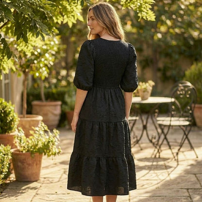 Luna Puff Sleeve Dress | Embossed Floral Jacquard 4