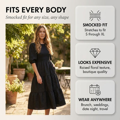 Luna Puff Sleeve Dress | Embossed Floral Jacquard 5