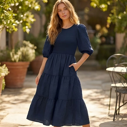 Luna Puff Sleeve Dress | Embossed Floral Jacquard 8