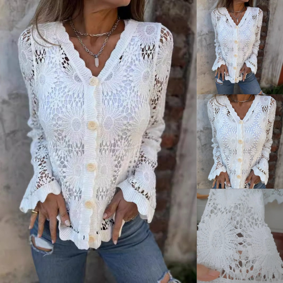Luna Women's Jacket | Lace Detail, V-Neck Long Sleeve 1