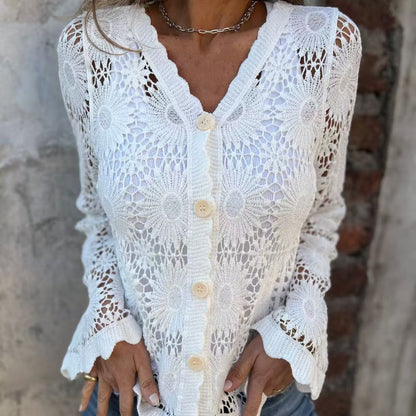 Luna Women's Jacket | Lace Detail, V-Neck Long Sleeve 2
