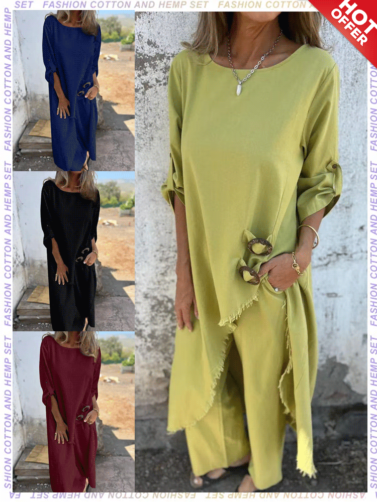 Luna Women's Outfit | Cotton-Linen Blend, Plus Size Clothing, Loose Fit Pants 1
