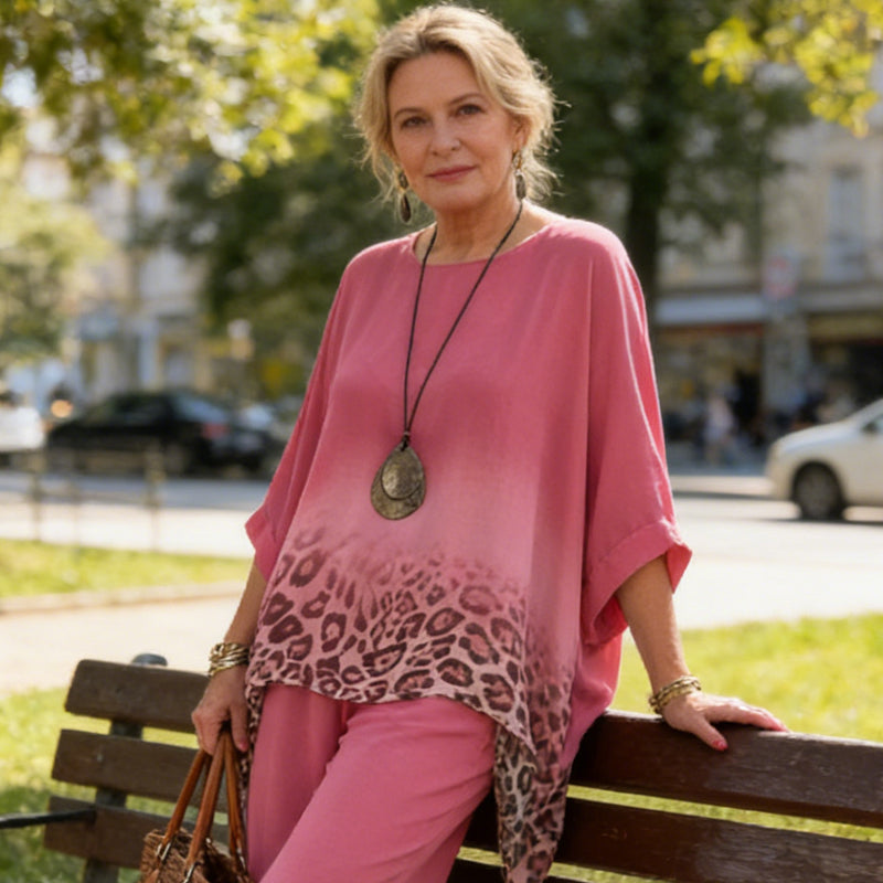 Luna Women's Set | Gradient Leopard Print Loungewear, Relaxed Fit Two Piece Sets 3