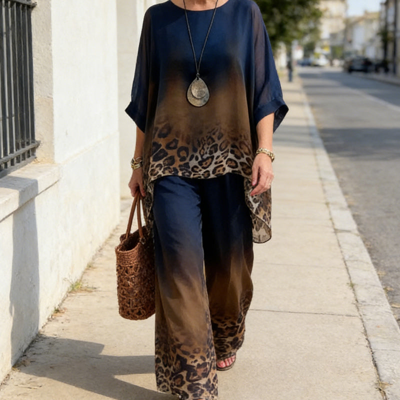 Luna Women's Set | Gradient Leopard Print Loungewear, Relaxed Fit Two Piece Sets 5
