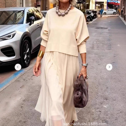 Luna Women's Set | Relaxed Knit Top & Elegant Mesh Dress, Two-Piece Loungewear 7