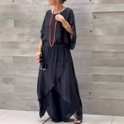 Luxe Chiffon Set | Loose Top & Slit Wide-Leg Pants 1