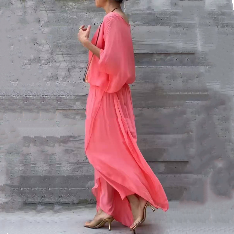 Luxe Chiffon Set | Loose Top & Slit Wide-Leg Pants 3