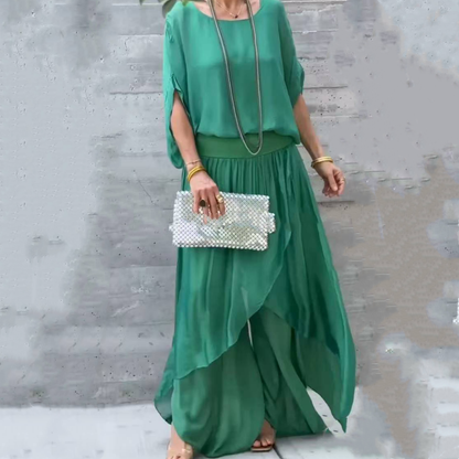 Luxe Chiffon Set | Loose Top & Slit Wide-Leg Pants 5
