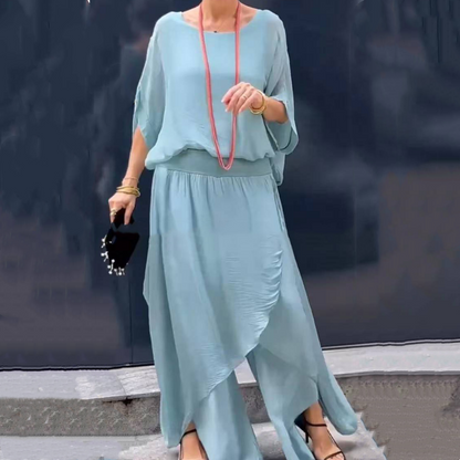 Luxe Chiffon Set | Loose Top & Slit Wide-Leg Pants 6