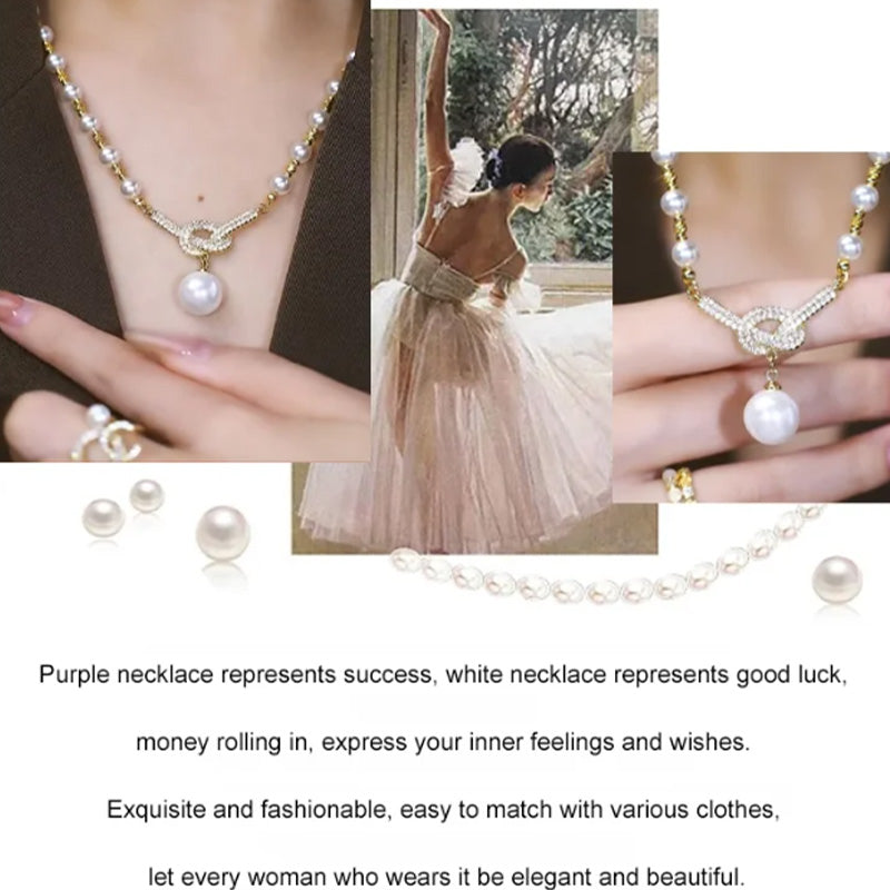 Luxe Pearl Necklace | Simulated Pearls with Rhinestone Accents 4