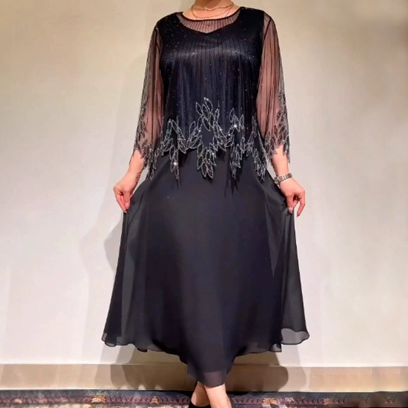 Luxe Shimmer Dress | Elegant Black Tulle Overlay, Formal Wedding Guest Cocktail Dress 0