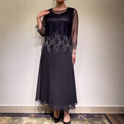 Luxe Shimmer Dress | Elegant Black Tulle Overlay, Formal Wedding Guest Cocktail Dress 4
