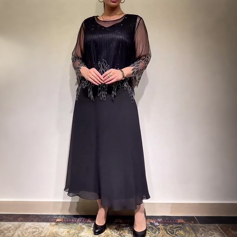 Luxe Shimmer Dress | Elegant Black Tulle Overlay, Formal Wedding Guest Cocktail Dress 5