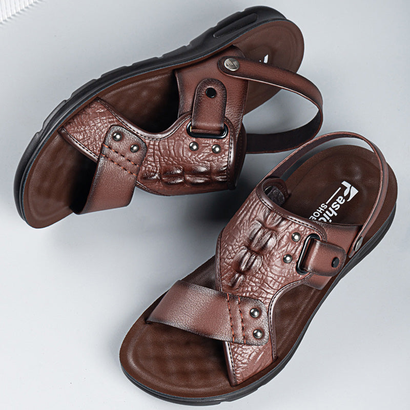 Maverick Beach Sandals | 2-in-1 Rotatable Ankle Strap, Durable Leather, Comfortable Footbed 3