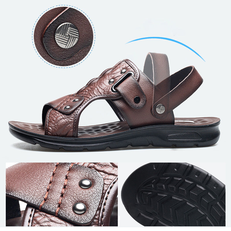 Maverick Beach Sandals | 2-in-1 Rotatable Ankle Strap, Durable Leather, Comfortable Footbed 5
