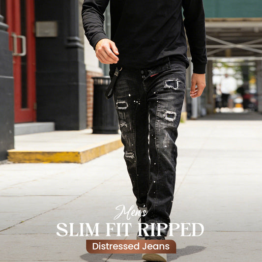 Maverick Slim Fit Jeans | Distressed Ripped Black Design 0