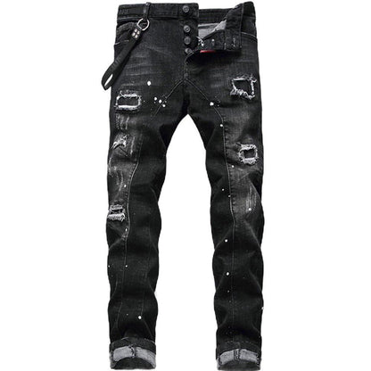 Maverick Slim Fit Jeans | Distressed Ripped Black Design 7