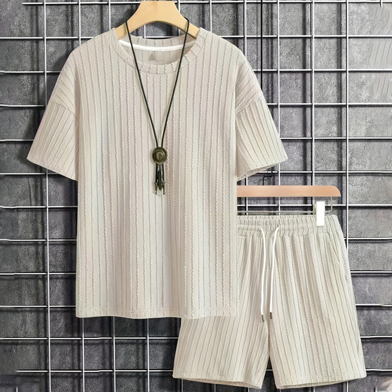Milo Men's Summer Set | Drop Shoulder T-Shirt & Drawstring Shorts, Cotton, Relaxed Fit 0