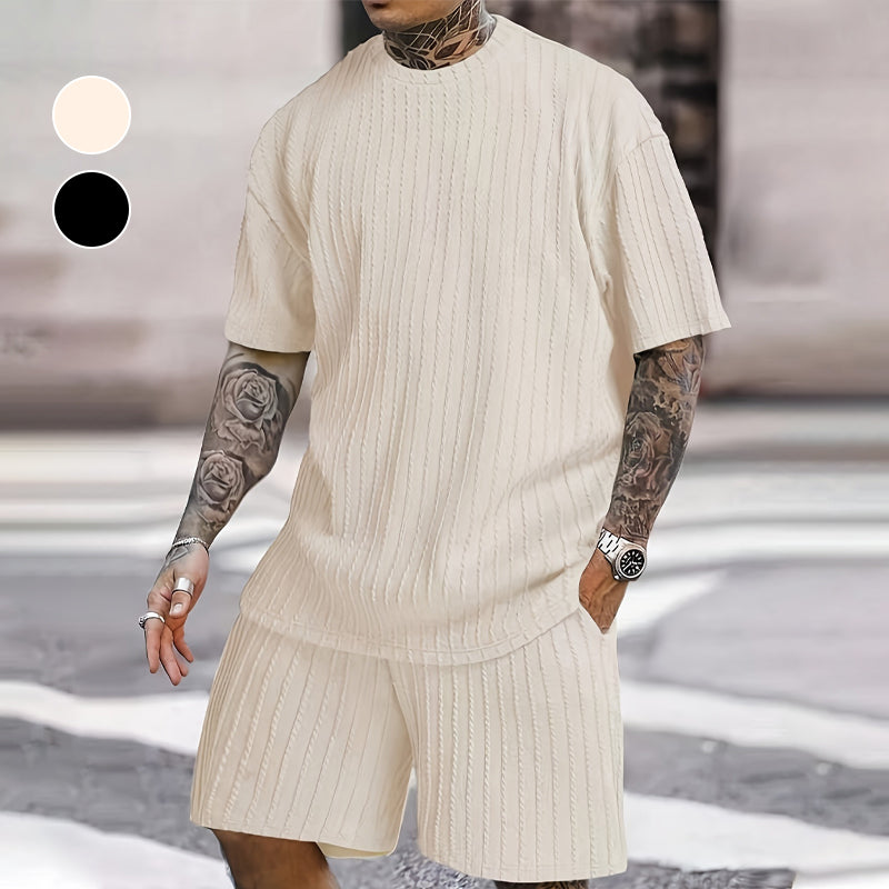 Milo Men's Summer Set | Drop Shoulder T-Shirt & Drawstring Shorts, Cotton, Relaxed Fit 1