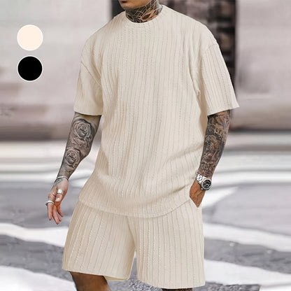 Milo Men's Summer Set | Drop Shoulder T-Shirt & Drawstring Shorts, Cotton, Relaxed Fit 1