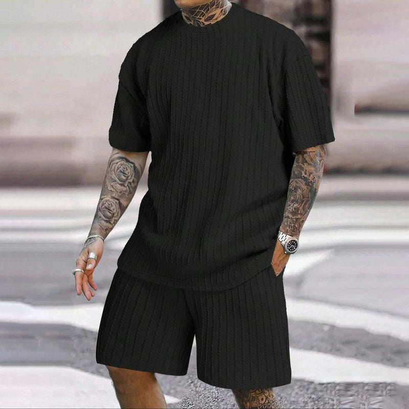 Milo Men's Summer Set | Drop Shoulder T-Shirt & Drawstring Shorts, Cotton, Relaxed Fit 2