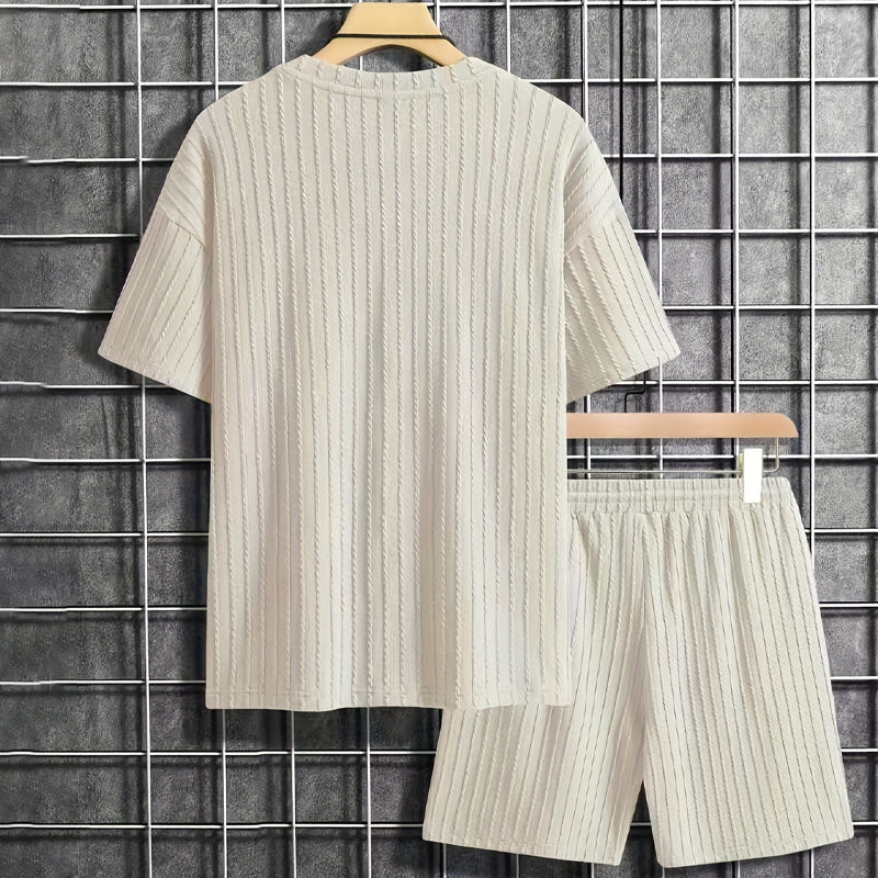 Milo Men's Summer Set | Drop Shoulder T-Shirt & Drawstring Shorts, Cotton, Relaxed Fit 3