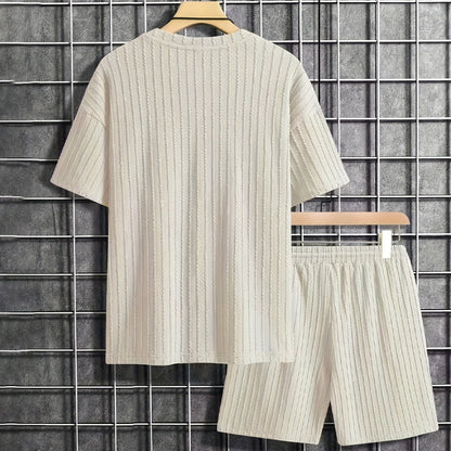 Milo Men's Summer Set | Drop Shoulder T-Shirt & Drawstring Shorts, Cotton, Relaxed Fit 3