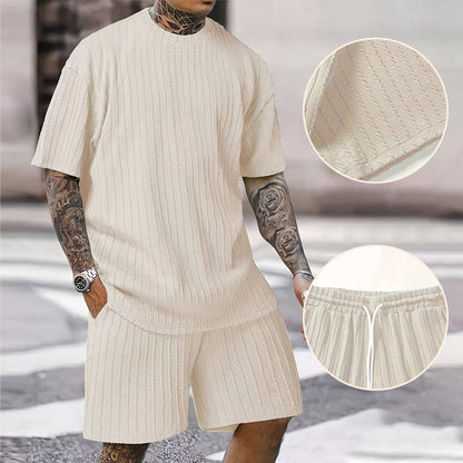 Milo Men's Summer Set | Drop Shoulder T-Shirt & Drawstring Shorts, Cotton, Relaxed Fit 5