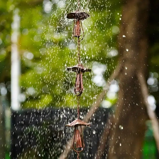 Mira Mushroom Rain Chain | Vintage Iron Gutter Replacement, Eco-Friendly 0